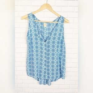 Faded Glory Blue Patterned Flowy Tank Top Size S